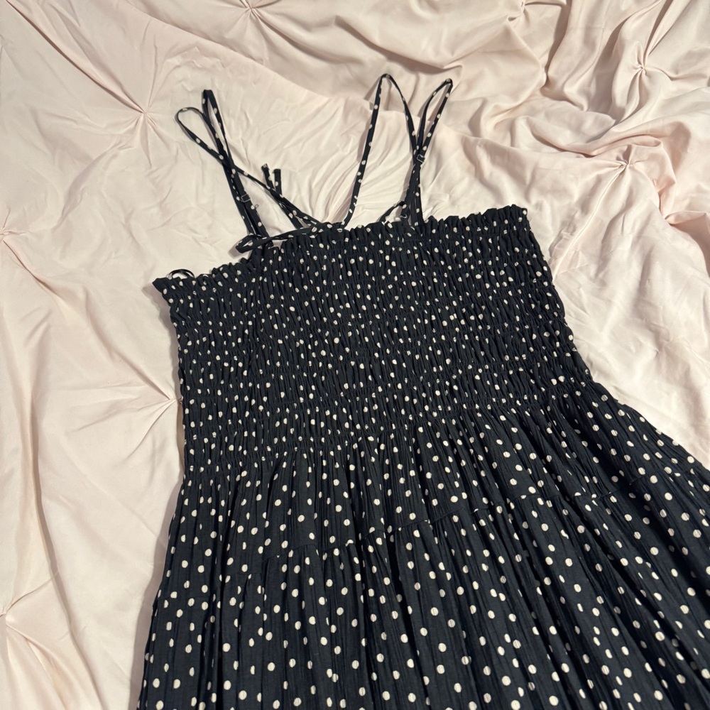 Abercrombie & Fitch Black Polka Dot Smocked Maxi Dress - Picture 9 of 9